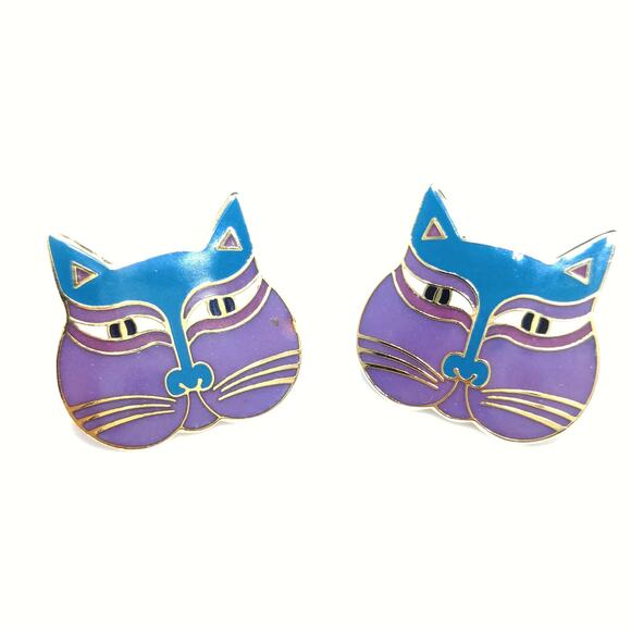 Laurel Burch "Siamese Cats" Post Earrings, 1980s Vintage Jewelry - Picture 9 of 10
